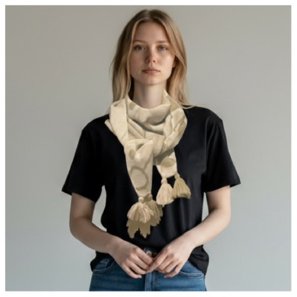 Elegant Cream Scarf with Tassels